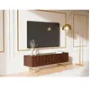 VENTE-UNIQUE Meuble TV avec 3 portes en bois de manguier et métal doré...