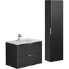 VENTE-UNIQUE Meuble de salle de bain suspendu strié avec vasque à encastrer et colonne - Noir - 80 cm - ZEVARA