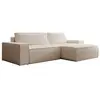 VENTE-UNIQUE Canapé d'angle droit convertible en velours côtelé grosses côtes beige AMELIA