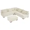 Canapé dangle réversible et pouf en velours côtelé beige SPERONE