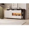 VENTE-UNIQUE Buffet 4 portes et 4 niches avec LEDs - Beige et Naturel ...