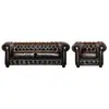 VENTE-UNIQUE Canapé chesterfield BRENTON 100% cuir de buffle - Marron reflets châtains