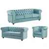 VENTE-UNIQUE Canapés 3 places et 2 places et fauteuil en velours bleu pastel CHESTERFIELD