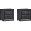 Lot de 2 tables de chevet - 2 tiroirs - Simili noir - CAPITOLE