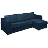 VENTE-UNIQUE Canapé d'angle convertible express et réversible en velours côtelé bleu nuit - Couchage lattes larges 140 cm - Matelas 14 cm LORETO