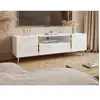 VENTE-UNIQUE Meuble TV avec 2 portes, 1 tiroir et 1 niche - Blanc brillant et Doré - MARZIALO