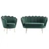 PASCAL MORABITO Canapé 2 places et fauteuil coquillage en velours vert sapin DANDELION