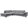 Canapé grand angle gauche convertible en velours gris clair SAMARA