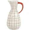 Maisons du Monde Vase pichet en grès écru quadrillé et anse orange H26