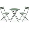 SWEEEK Salon de jardin bistrot pliable - Emilia rond vert de gris - Table Ø60cm avec deux chaises pliantes. acier thermolaqué
