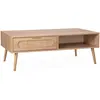SWEEEK Table basse rectangulaire décor bois et cannage arrondi 1 tiroir Eva