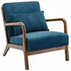SWEEEK Fauteuil en velours bleu pétrole. pieds bois d'hévéa teinté noyer clair. 1 place droit fixe. pieds compas scandinave