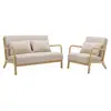 SWEEEK Banquette 2 places + Fauteuil en bois et tissu beige