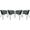 SWEEEK Lot de 4 fauteuils de jardin en corde noire et acier galvanisé. coussin gris