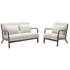 SWEEEK Banquette 2 places + Fauteuil bouclette en bois d'hévéa teinté noyer clair
