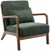 SWEEEK Fauteuil en velours kaki. pieds bois d'hévéa teinté noyer clair. 1 place droit fixe. pieds compas scandinave