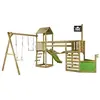 KANGUI Aire de jeux pirate en bois WILLI avec vigie - Balançoire, trapèze, toboggan, mur d'escalade, cabane sur plateforme, pont suspendu