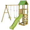 KANGUI Cabane et portique en bois enfant avec tobogan, balançoires et escalade WALLI