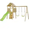 Aire de jeux en bois KANGUI WOODI - Double balançoire, toboggan, mur d...