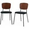 SWEEEK Lot de 2 chaises assise bouclette texturée noire. dossier bois de peuplier courbé. pieds en métal noir mat