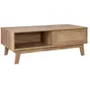 SWEEEK Table basse avec 2 niches. 1 porte coulissante. effet bois et cannage. pieds eucalyptus