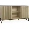 Buffet contemporain SWEEEK - 2 portes effet bois rainuré - métal noir - L140