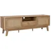 Meuble TV - SWEEEK - Portes coulissantes - Effet bois et cannage - 150cm
