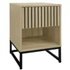 SWEEEK Table de chevet style contemporain avec 1 tiroir effet bois rainuré (système d'ouverture par pression) et 1 niche. piètement en