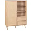 SWEEEK Buffet de rangement cannage et décor bois 1 porte. 2 tiroirs. 6 étagères