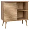Buffet scandinave SWEEEK - 1 porte coulissante rainurée - 2 étagères - Naturel/Marron