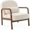 SWEEEK Fauteuil scandinave bois d'hévéa finition noyer clair et dossier arrondi en bouclette blanche - AMELIE