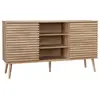 Buffet scandinave décor bois - SWEEEK - 2 portes coulissantes - 4 étagères - Naturel - Marron