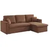 SWEEEK Canapé d'angle convertible en velours côtelé rouille - IDA - 3 places. fauteuil d'angle réversible coffre rangement lit modulable