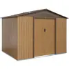 SWEEEK Abri de jardin en métal - FERRAIN 5.29m² couleur chêne - Cabane à outils avec deux grandes portes coulissantes. kit de fixation sol