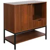 Buffet bas en noyer et métal noir - SWEEEK - Vintage - 1 porte, 1 tiroir et 2 étagères