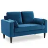 SWEEEK Canapé en velours bleu- Bjorn - Canapé 2 places fixe droit pieds bois style scandinave