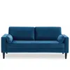 SWEEEK Canapé en velours bleu - Bjorn - Canapé 3 places fixe droit pieds bois. style scandinave