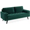 SWEEEK Canapé en velours vert anglais. 3 places scandinave fixe. droit. pieds bois noir