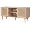 Sweeek Meuble Tv En Cannage 120x39x56.5cm - Bohème - Naturel. 2 Niveaux. 2 Étagères. 2 Portes. Pieds