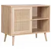 SWEEEK Meuble de rangement en cannage 2 niveaux 1 porte pieds scandinaves
