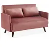 SWEEEK Canapé convertible en velours - Panam - 2 places scandinave. pieds bois foncé. vieux rose. banquette. dossier inclinable