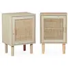 SWEEEK Lot de 2 tables de chevet en cannage et décor bois - Camargue - 40x30x58cm. 2 niveaux. 1 porte. pieds droits