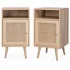 SWEEEK Lot de 2 tables de chevet en cannage - Bohème - 40x39x65.8cm Naturel - 2 niveaux - 1 portes - 1 espace de rangement - pieds