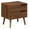 SWEEEK Table de chevet décor bois teinté noyer. 2 tiroirs. pieds en pin massif