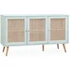 SWEEEK Buffet de rangement en cannage vert céladon 120x39x70cm - Bohème - 2 niveaux. 3 portes. pieds scandinaves