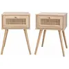 Alice's Home Lot de 2 tables de chevet effet bois & cannage avec 1 tiroir - Bohème