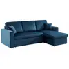 SWEEEK Canapé d'angle convertible en velours bleu pétrole 3 places. fauteuil d'angle réversible coffre rangement lit modulable