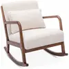 SWEEEK Fauteuil à bascule design en bois et tissu. bouclettes blanches. structure hévéa teinté noyer clair