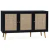 SWEEEK Buffet de rangement en cannage. noir 120x39x70cm - Bohème - 2 niveaux. 3 portes. pieds scandinaves
