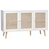 SWEEEK Buffet de rangement en cannage. blanc 120x39x70cm - Bohème - 2 niveaux. 3 portes. pieds scandinaves